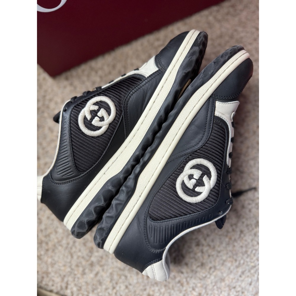 Gucci Mac80 Black white‎ Leather GG Logo Sneakers Shoes men Size 8 women 10 - Picture 3 of 14